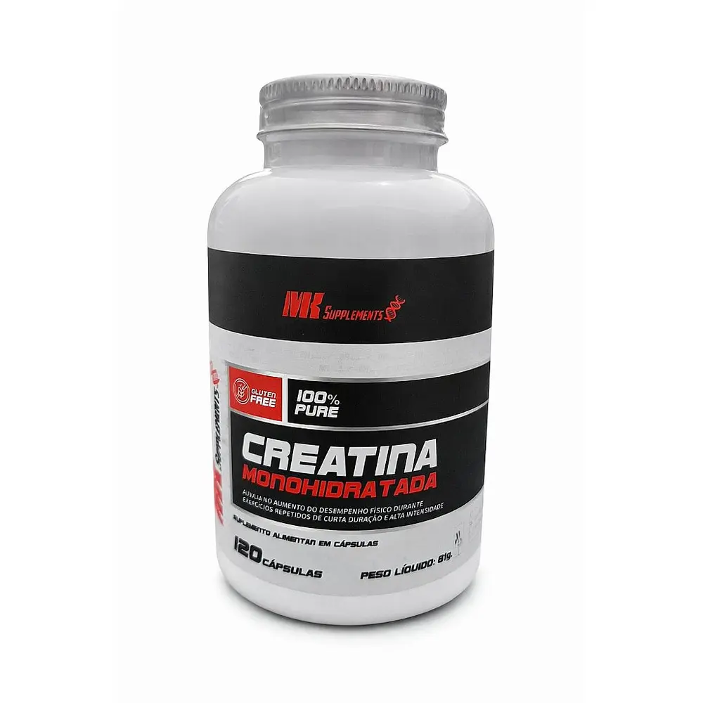 Creatina monohidratada - 120 cápsulas - Mk Suplementos